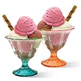 Iced Cream Dessert Bowls with Heavy Base，Glass Bowls, Set of 2 Decorative Glass Dessert Bowls, 10 Ounce Drinking Cup for Sundae, Dessert, Candy, Fruit, Ice Cream, Snack (2, Green-orange)