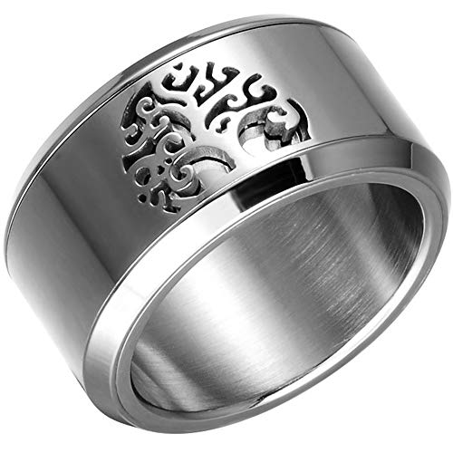 Jude Jewelers 12mm Stainless Steel Tree of Life Wedding Band Anniversray Promise Ring (Silver, 5)