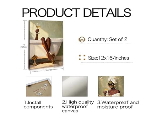 Image of Frimeeme 2pcs Black Women Girl Canvas Wall Art 12x16
