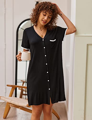 Ekouaer Nightgowns for Women Button Down Pajamas Tops Short Sleeve Sleepwear V-Neck Sleepwear S-3XL2