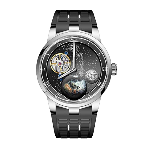 Haofa カル―セル 機械式 腕時計メンズ 手巻き 3D文字盤 防水 ゴムベルト 高級 紳士 男性プレゼント
