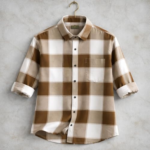 Image of FALCONWEAR Men's Cotton Checkered Casual Shirt Black and White Buffalo Plaid Button Down Full Sleeve Regular Fit Stylish for Boys and Men