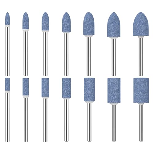 HUHAO 14Pcs Sanding Bits for Rotary Tools Accessories Sets,Sanding Bits Kit wiht 1/8 inch Shank, Abrasive Stone Mounted Grinding Point Sharpening Bits for Plastic Wood Metal Grinding Polishing