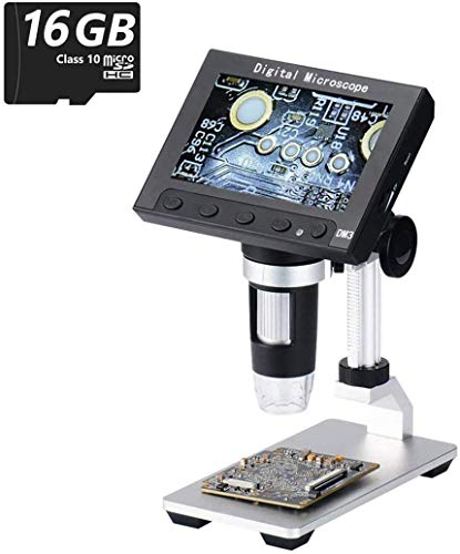 Jiusion Microscope LCD numérique couleur LCD avec écran 4.3inch avec 500X Caméra Zoom 1920x1080P enregistrement vidéo Pièces de carte imprimées magnifiquement compatibles avec Windows Mac