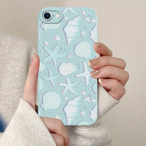Aoldimu Cute Summer Phone Case for iPhone SE 2022/SE 2020/8/7 4.7',Aesthetic Shell Beach Ocean Cases Girly Starfish Coastal Cover for Women Girls,Soft Silicone Shockproof Protective SE 2022/2020,Blue