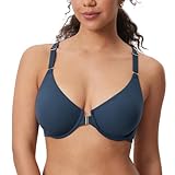 DELIMIRA Women's Inbarely Plus Front Closure Bras Racerback No Padding Full Coverage Plus Size Underwire Bra Sargasso 38F