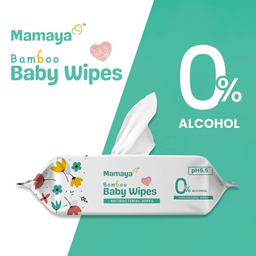 Image of Mamaya Bamboo Baby Wipes with (Coconut Oil, Aloe Vera and Vitamin E,) White 98% Pure Water (PACK OF 7)