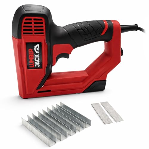 LUMBER JACK 2in1 Electric Staple Gun & Nail Gun, High/Low Power, Quick Release, Soft Grip, No Compressor, Includes Staples & Brad Nails, Ideal for DIY Projects, Ceiling Tile, Carpeting, Picture Frames