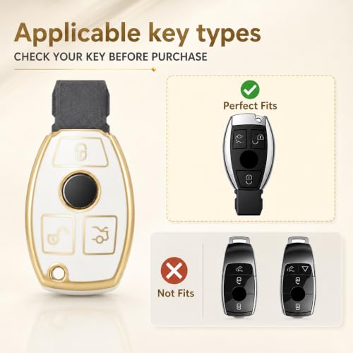 Image of for Mercedes Key Fob Cover with Metal Braided Rope Keychain for Benz Accessories, Upgraded Soft Key Case for Class Mercedes Benz (3 Button only) (Gold Edge)