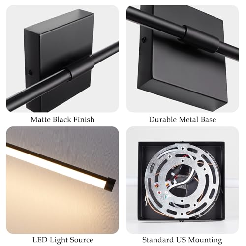 Image of LED Wall Sconces with Remote Control, Dimmable Wall Sconces Set of Two, 5 Colors 3000K-6500K & Dimmable, Hardwire Wall Light with Timer & Night Light, LED Black Wall Lamps for Living Room, Bedroom