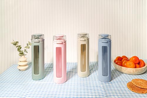 Ello Syndicate Glass Water Bottle with One-Touch Flip Lid and Protective Silicone Sleeve and Carry Loop, BPA Free, Dishwasher Safe,20oz - Image 3