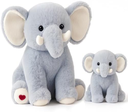 2PCS Elephant Weighted Stuffed Animals, Weighted Elephant Mom and Baby Plush Animals, 2.2lbs Elephants Plush Toys for Kids Girls Boys Birthday Christmas Festival Gifts, 18” and 12”