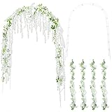 Yaocom 7.9 x 4.6 ft Wedding Arches for Ceremony White Metal Arch Garden Arch with 4 Pcs 6.6 ft Artificial White Wisteria Hanging Flowers Vine for Wedding Ceremony Outdoor Garden Decorations