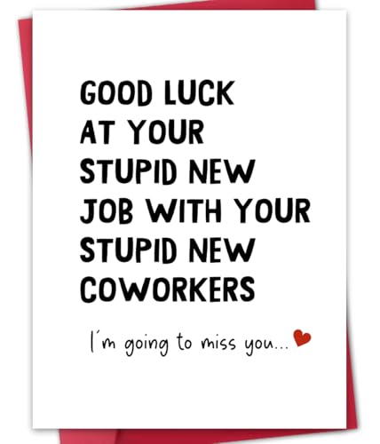 Bestmelo Funny New Job Card Good Luck Card Goodbye Card for Coworker Farewell Gift Leaving Job Gift Blank Inside with Red Envelope and Gold Seal Sticker