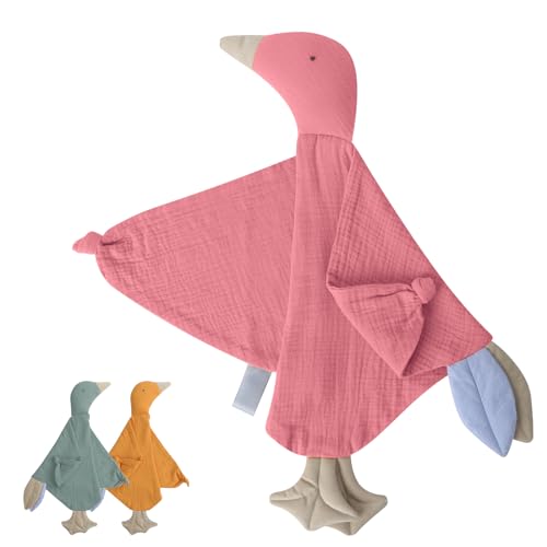 Organic Muslin Cotton Newborn Baby Loveys Security Blanket Breathable with Tags, Soft Muslin Goose Lovies for Baby New Born Boy Girl Unisex Baby Unique Neutral Presents for Babies Newborn Toddler