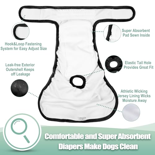 Image of wegreeco Washable Female Dog Diapers Highly Absorbent Reusable Diapers for Dog in Heat Dog Period Diapers, 3 Pack (Black,X-Large