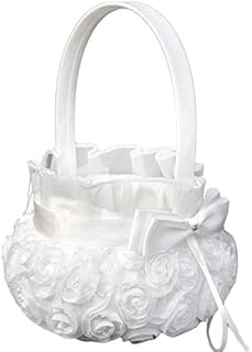 Petyoung Wedding Flower Girl Basket with Bowknot, Romantic Wedding Flower Basket Ceremony Party Decor - White
