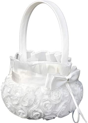 Petyoung Wedding Flower Girl Basket with Bowknot, Romantic Wedding Flower Basket Ceremony Party Decor - White