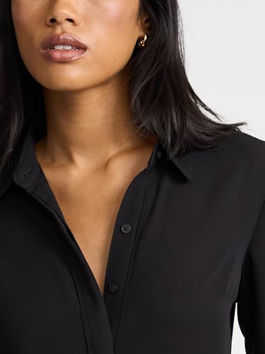 EXPRESS Women’s Portofino Shirt – Relaxed Fit Lightweight Crepe Button-Up, Long Sleeve4