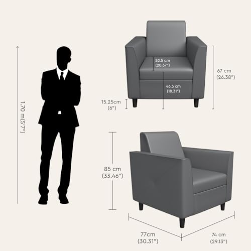Image of Interio by Godrej Sofa Emperor 1 Seater Synthetic Leather Sofa for Living Room, 1-Year Warranty, Solid Wood, Nimbus Grey