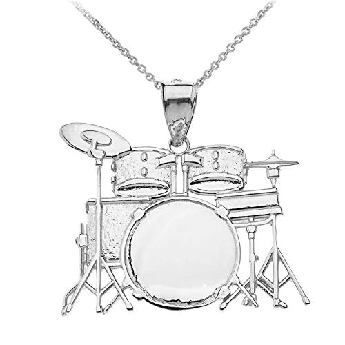 925 Sterling Silver Miniature Drum Set Music Charm Pendant Necklace
