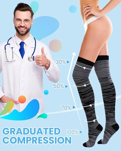6 Pcs Large Size Thigh Compression Socks for Women Men 20-30 MMHG Circulation Wide Calf Knee Support Stocking3
