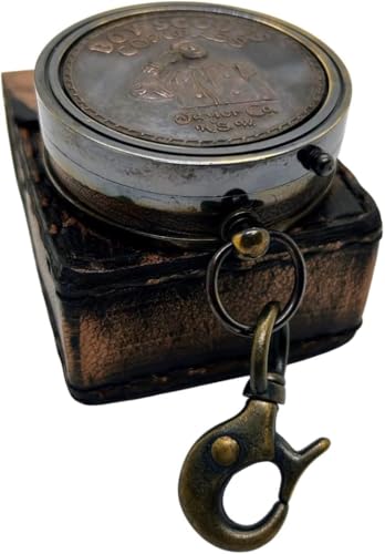 Brújula de Bolsillo de Latón Boy Scout con Estuche de Cuero – Herramienta de Navegación Marítima 2x1.7 Pulgadas para Senderismo, Camping y Mochilero miniatura 1