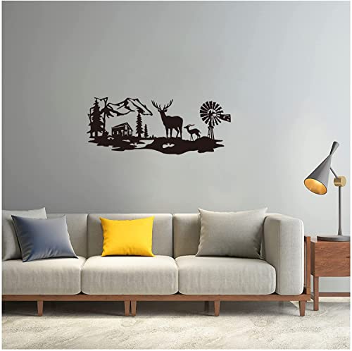 Deer And Windmill Metal Wall Art Decor Farmhouse Cabin Art 7X17.3 Inch House Decorations For Living Room Bedroom Bathroom Rustic Forest Hunting Mountain Decor For Indoor Outdoor Lodge Christmas Presents Gifts #TOP7