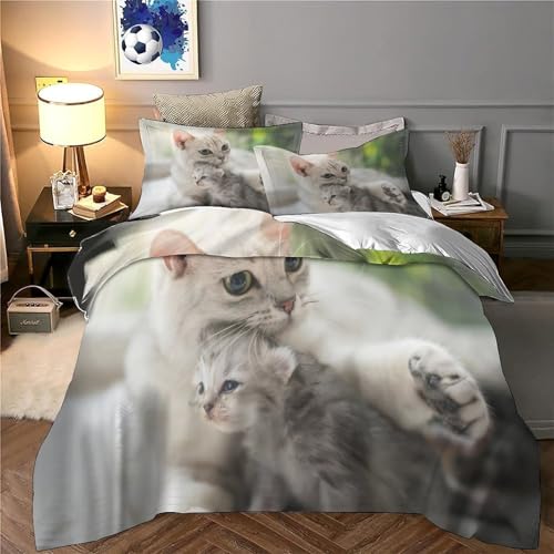 Housse de couette chaton mignon king size contre les allergies nocturnes