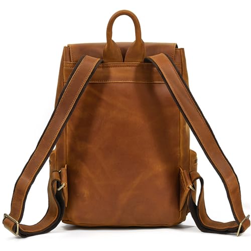 Mens Backpack Men Leather Shoulder Backpack Vintage Ladies Backpack Leather for Camping Outdoor Sport,Brown-41x30x18cm4