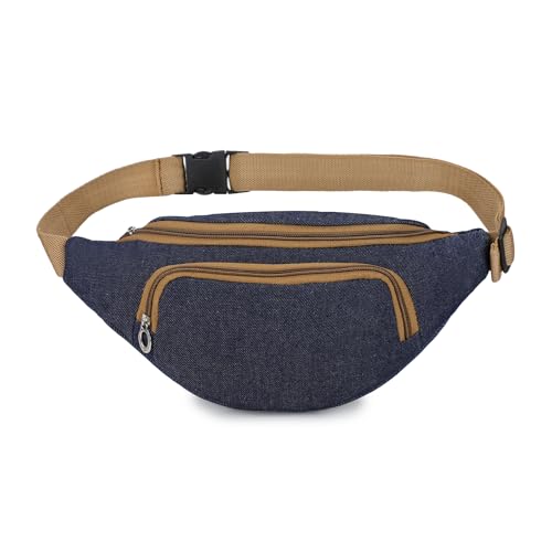 Image of K London Stylish Denim Blue Waist Bag Elegant Style Travel Pouch Passport Holder with Adjustable Strap(2146 Denim Blue)