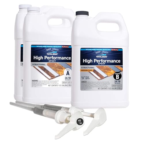 TotalBoat High Performance Epoxy Kit, Crystal Clear Marine Grade Resin and Hardener for Woodworking, Fiberglass and Wood Boat Building and Repair (3 Gallon, Medium)