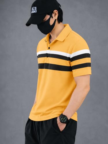 Image of Noble Monk Men's Striped Polo Neck Half Sleeve Casual T-Shirt with Regular Fit