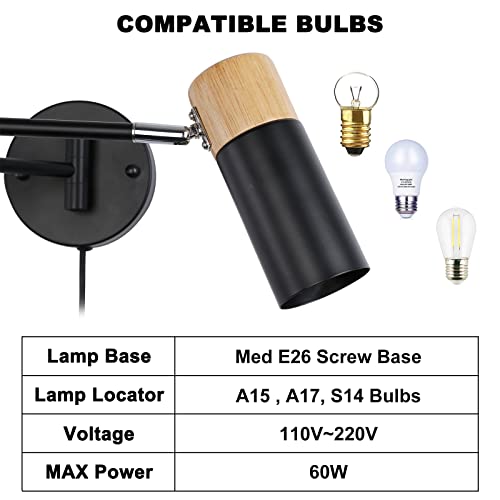 Image of COSYLUX Modern Swing Arm Plug in Wall Sconces for Bedroom, Black
