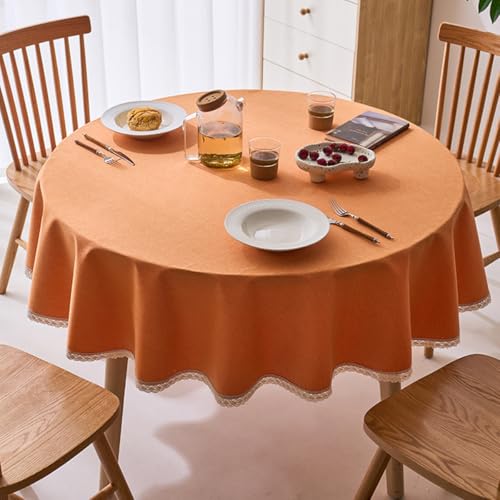 GOEXCPL Nappe Ronde Anti-Taches, Nappe enduite imperméable, Facile à Nettoyer, Orange-B diamètre 160 cm