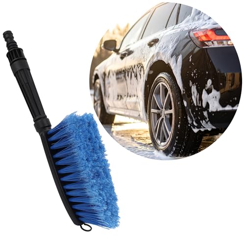 Bauster® Brosse de lavage pour voiture avec raccord d'eau – Brosse universelle pour voiture, jantes, vitres et camping-car – Poils doux sans rayures,...