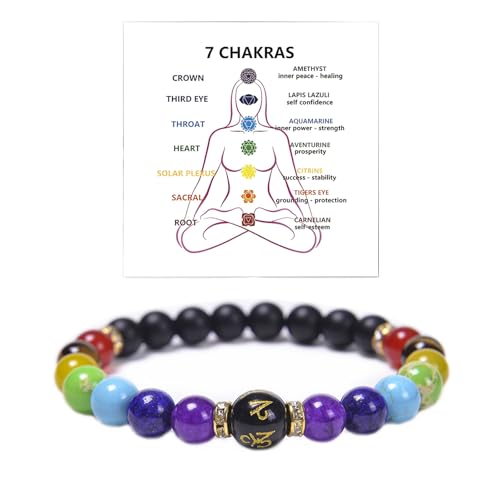 Chakra Bracelets for Women, Crystals and Healing Stones Pulsera Arus 7 Chakras Spiritual Woman Anxiety Healthbangle Lymphatic Drainage Elastic Bangle Natural Stone Yoga Beads Meditation Relax