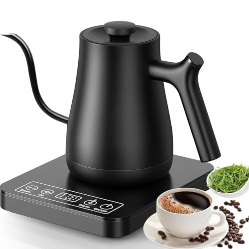 電気ケトル 温度調節 コーヒーケトル 細口 ドリップ 1200W 1℃単位温度設定/保温機能付き/ドリップタイマー機能/空焚き防止機能/自動電源オフ 0.8L 温調 電気 小型 PSE認証済み 日本語取扱説明書付き