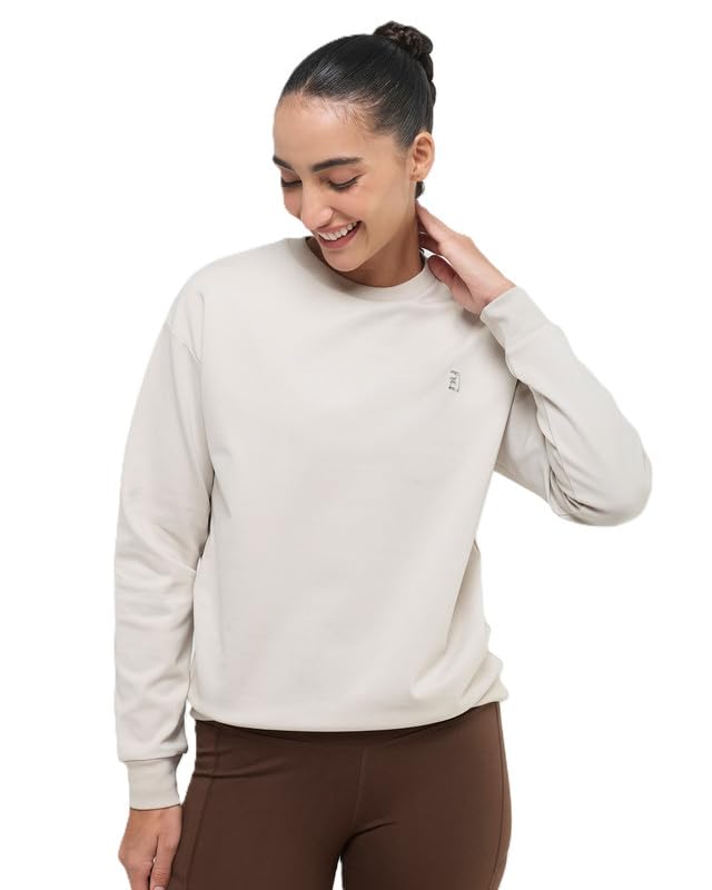 Essential Crew Neck Full Sleeve Sweatshirt for Women | Relaxed Fit Solid Cotton Ribbed Cuff Sweatshirts | Lightweight & Soft Comfortable Everyday Wear Sweatshirt for Yoga & Gym-image-49