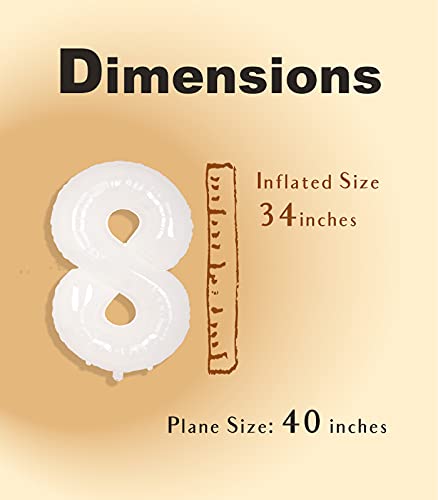 Image of SUWEN 40 Inch White Large 8 Balloon Number Big Foil Helium Numbers 0-9 | Giant Jumbo Happy 8th Birthday Party Decorations for Men or Women Huge Mylar Anniversary Party Supplies