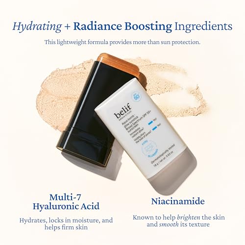 Image of belif Aqua Bomb Niacinamide Sunscreen Stick SPF 50+ PA++++ - Korean Sunstick for Face with Hyaluronic Acid, No White Cast, Lightweight Velvet Finish, Daily UV Protection, Semi-Matte Glow, 0.63 oz