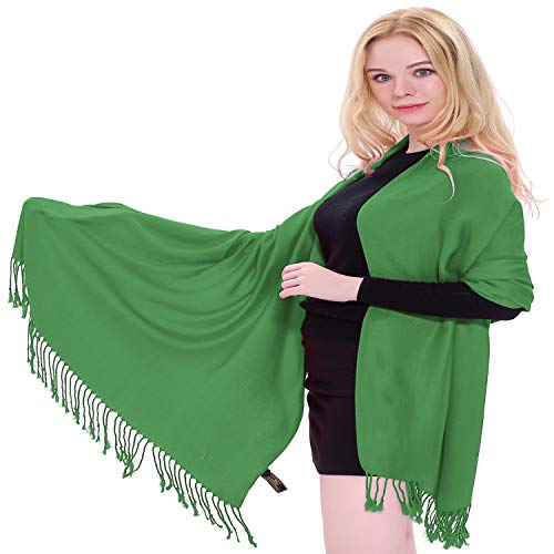 CJ Apparel Forest Green Solid Color Tassels Design Nepalese Shawl Seconds Scarf Wrap Stole Throw Head Wrap Pashmina Hand Made in Nepal New2