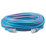 Southwire 2549SW0064 100 pies 12/3 SJTW Stripes & Outdoor Ext Cord (Azul/Rojo), 100 pies