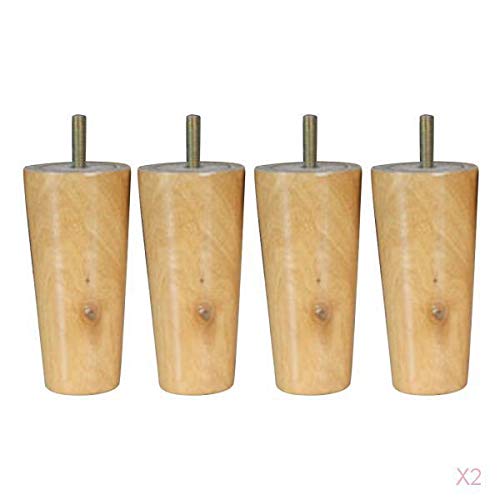 FLAMEER 2x 4Pcs Solid Wood Cone Sofa Legs Black/Natural/Red Color Chair Table Desk Feet Natural 12cm H