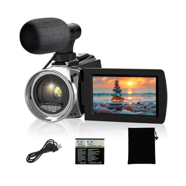 Video Camera Camcorder 4K 48MP Digital Vlogging Camera for YouTube 3.0 Inch 270°Rotation LCD Screen 18x Digital Zoom Video Recorder with Microphone, 2 Batteries