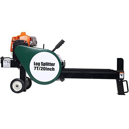 Prohonbec Compact Electric Log Splitter 7-Ton Horizontal Gas Firewood Splitting Machine, Auto Return 20in, Portable 63cc Engine Electric Wood Splitter, Easy Move with Handle & Wheels