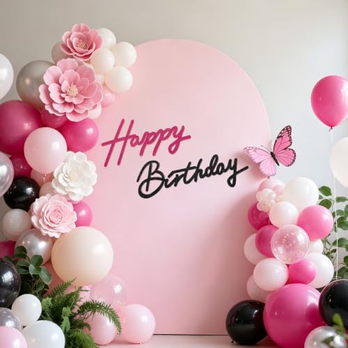 Image of TONIFUL Happy Birthday Sign for Backdrop - Glitter Black Rose Red Felt Banner - Includes Dot Glue - Perfect for Birthday Party Backdrop,Wall Decr,Balloon Arch,Photo Background