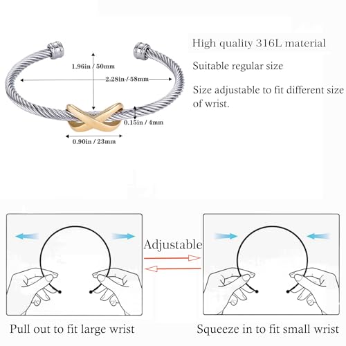 Cuff Bangle Bracelet, Stainless Steel Twisted Cable Wire Bangle Bracelet, Two Tone Vintage Bracelets for Women, Jewelry Gifts2