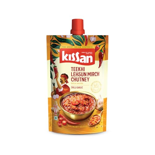 Image of Kissan Teekhi Lehsun Mirch Chutney, Chilli Garlic Chutney, 200g, For Traditional Rajasthani Flavors, With Mathania Red Chilli & Fresh Whole Garlic, Silbatta Like Texture, Ready To Eat