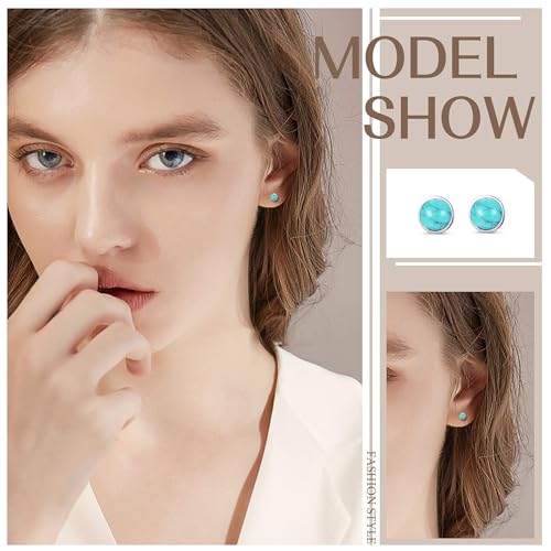 Fansilver 925 Sterling Silver Stud Earrings for Womens Moonstone Earrings Turquoise Black Earrings Round Gemstone Stud Gift Christmas Valentine’s Day3